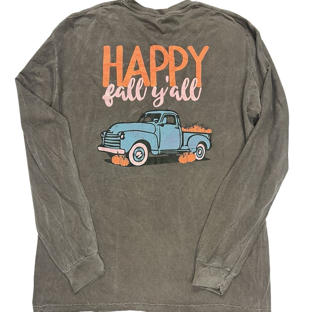 Comfort Colors Happy‎ Fall Y'all Long Sleeve T Shirt Large Pumpkins Southern